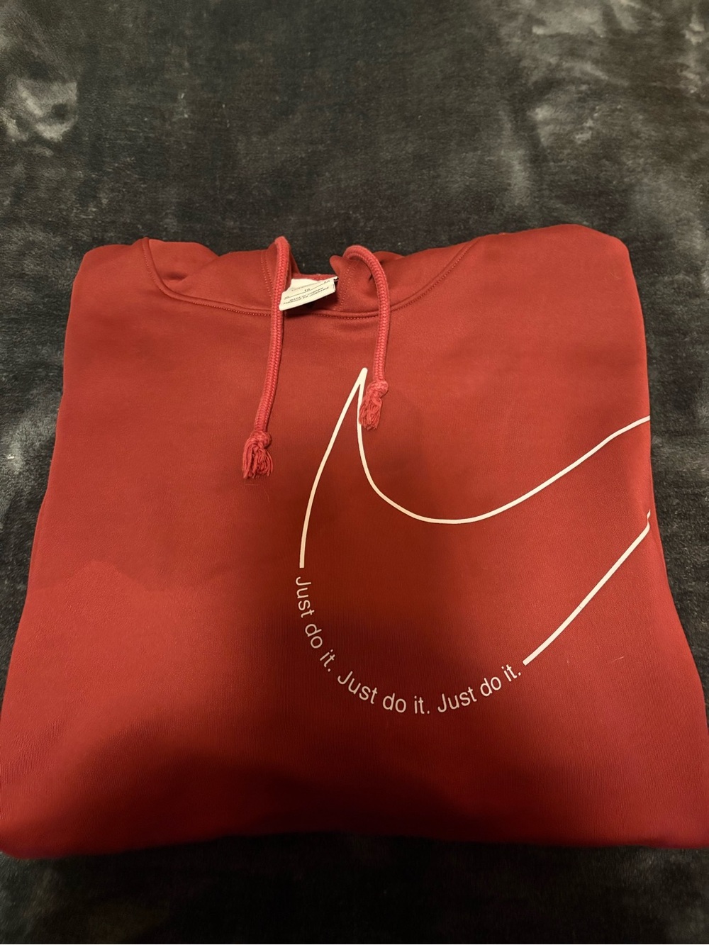 Nike Men's Red Hoodie with White Swoosh Outline